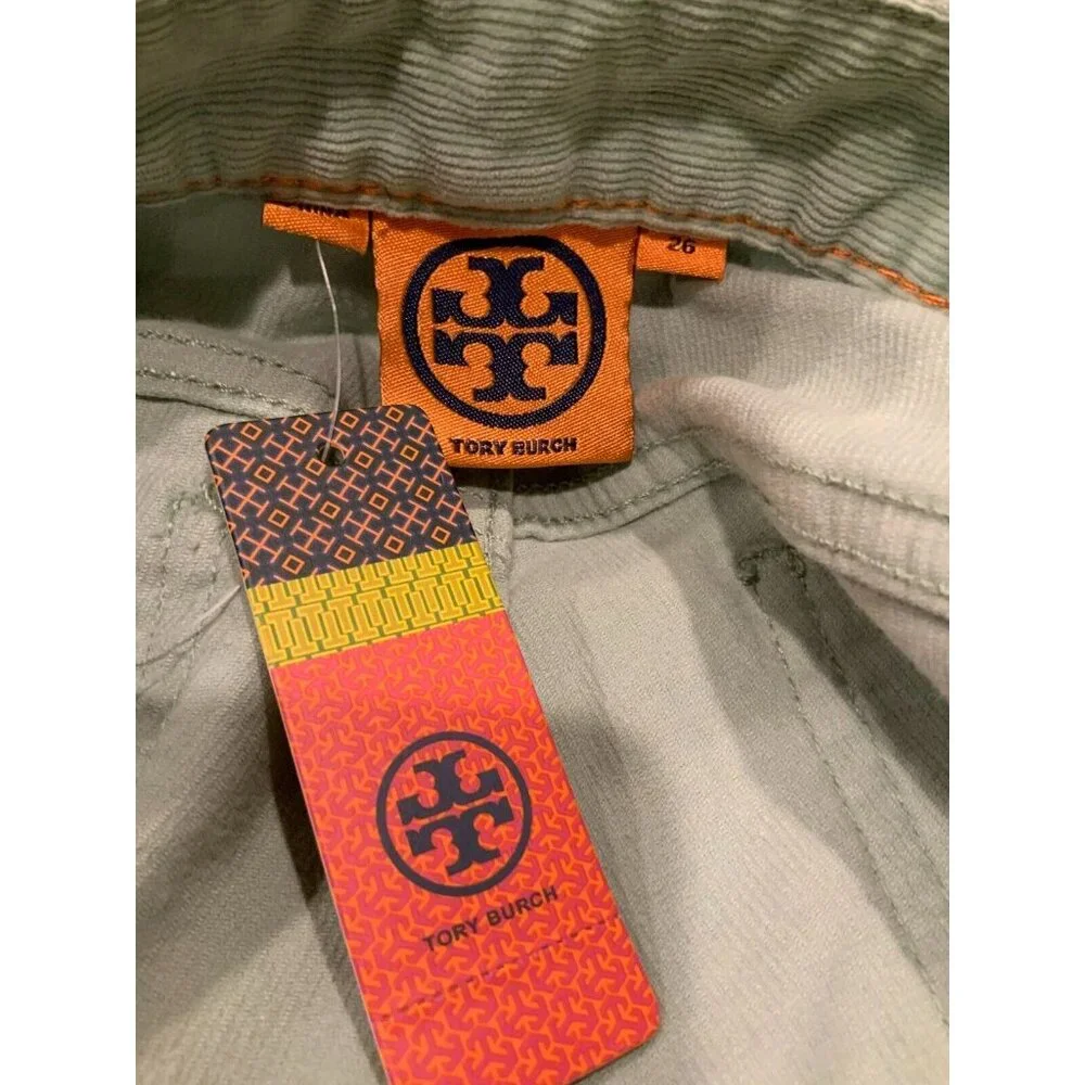 Tory Burch Light Green Ivy Super Skinny Corduroy Pants, Size 26, NWT! $195